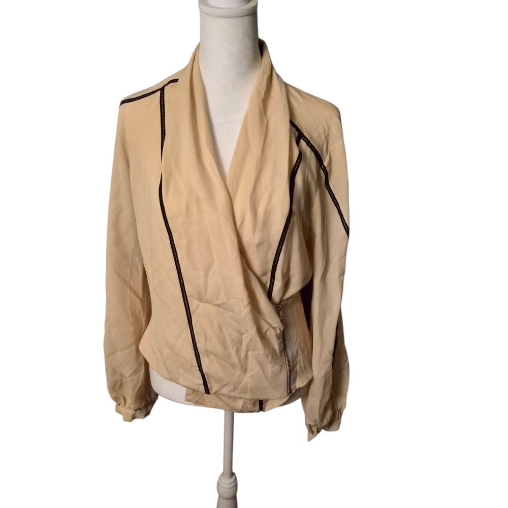 bebe Light Pink Drape Blouse with Black Accents